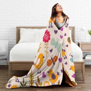 Throw Blanket 30x40 Inch,Cute Cartoon Bird Flower Summer Flannel Soft Cozy Fluffy Throw Blankets and Warm Throws for Adults in Couch Sofa Bed 40x30 Inch