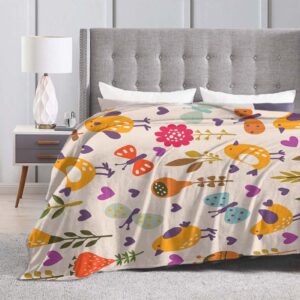 Throw Blanket 30x40 Inch,Cute Cartoon Bird Flower Summer Flannel Soft Cozy Fluffy Throw Blankets and Warm Throws for Adults in Couch Sofa Bed 40x30 Inch