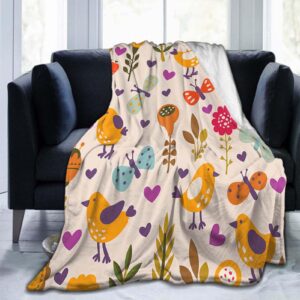 Throw Blanket 30x40 Inch,Cute Cartoon Bird Flower Summer Flannel Soft Cozy Fluffy Throw Blankets and Warm Throws for Adults in Couch Sofa Bed 40x30 Inch