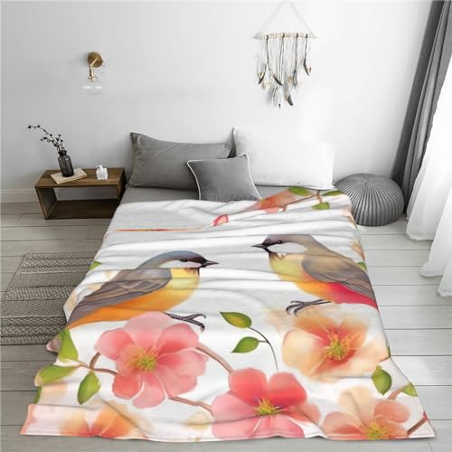 Flower and Bird Print Micro Fleece Blanket Throw Blanket Ultra-Soft Fuzzy Blankets Light Weight Cozy Blanket Warm Plush Blanket for Home Bedroom Sofa Office 40"x30"