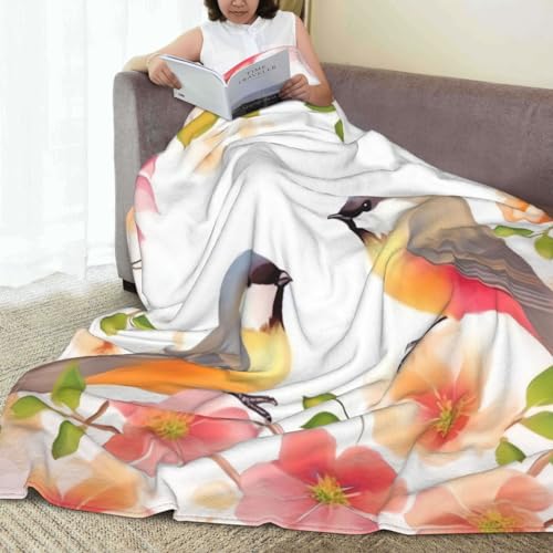 Flower and Bird Print Micro Fleece Blanket Throw Blanket Ultra-Soft Fuzzy Blankets Light Weight Cozy Blanket Warm Plush Blanket for Home Bedroom Sofa Office 40"x30"