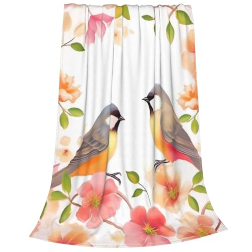 Flower and Bird Print Micro Fleece Blanket Throw Blanket Ultra-Soft Fuzzy Blankets Light Weight Cozy Blanket Warm Plush Blanket for Home Bedroom Sofa Office 40"x30"