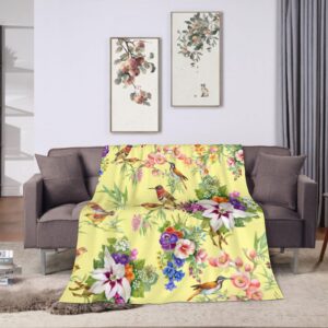 Throw Blanket 40x50 Inch,Watercolor Wild Birds Flannel Soft Cozy Fluffy Throw Blankets and Warm Throws for Adults in Couch Sofa Bed 50x40 Inch