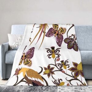 Throw Blanket 40x50 Inch,Beautiful Flowers Bird Floral Traditional Flannel Soft Cozy Fluffy Throw Blankets and Warm Throws for Adults in Couch Sofa Bed 50x40 Inch