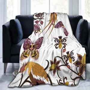 Throw Blanket 40x50 Inch,Beautiful Flowers Bird Floral Traditional Flannel Soft Cozy Fluffy Throw Blankets and Warm Throws for Adults in Couch Sofa Bed 50x40 Inch