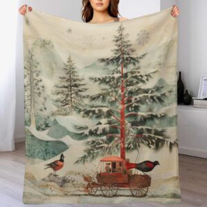 Blanket Wintery Birds and Trees Throw Blankets Rustic Country Holiday Soft Flannel Cozy Blankets for Couch Sofa Bed for Adults Kids Boys Teens Gift 30"x40"