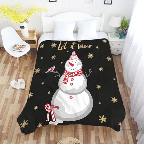 AOYEGO Let It Snow Toddler Blanket Christmas Snowman Red and White Hat Golden Snowflake Cute Bird Bed Blankets for Boys Girls Crib Blanket Lightweight Soft 30"x40"