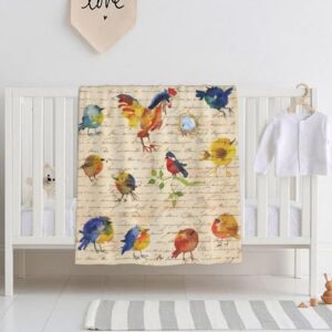 watercolors vintage birds baby blanket for boys girls, toddler newborn nursery soft warm cozy bed blanket giraffe print shower gift