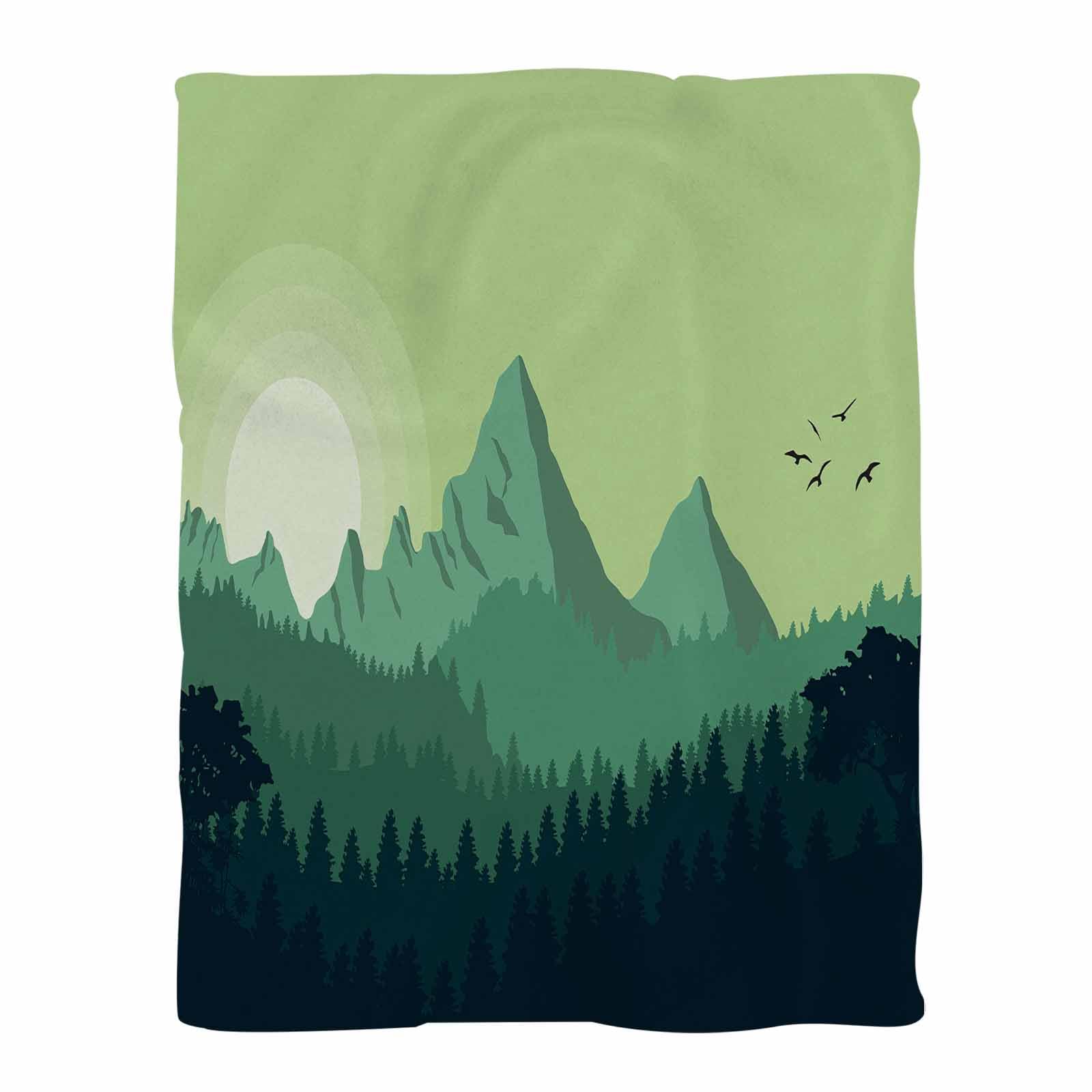 AOYEGO Morning Mountain Blanket for Dog Cat Sunrise and Flying Birds Green Woods Landscape Fleece Pet Blanket 40"x50" Flannel Throw Blankets Lightweight