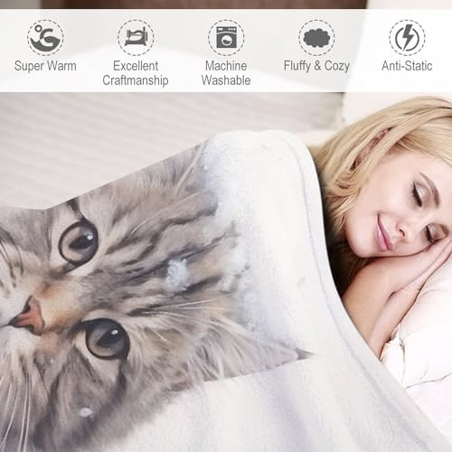 Soft Throw Blanket Drawing of A Cat Wearing A Scarf and Bird Soft Fuzzy Plush Blanket Bedding Cozy Lightweight Cat Lover Girls Gifts Blanket 40"x50" for Bed Couch Chair Sofa