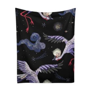 AuHomea Crane Birds and Night Sky Throw Blanket Lightweight Flannel Fleece Blankets Warm and Cozy Super Soft Throws 30"x40" for Cat Pet and Babies