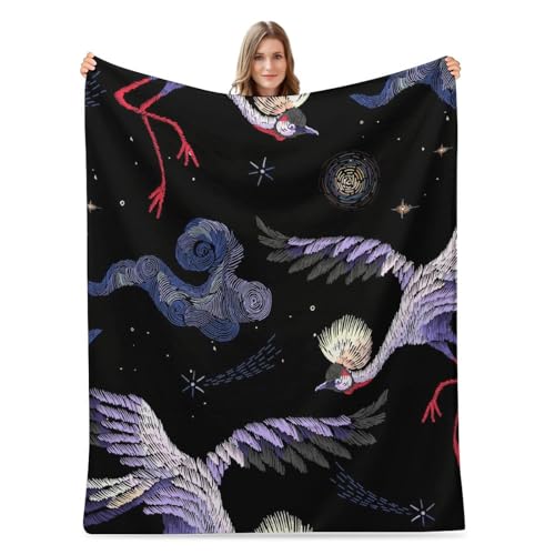 AuHomea Crane Birds and Night Sky Throw Blanket Lightweight Flannel Fleece Blankets Warm and Cozy Super Soft Throws 30"x40" for Cat Pet and Babies