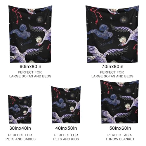 AuHomea Crane Birds and Night Sky Throw Blanket Lightweight Flannel Fleece Blankets Warm and Cozy Super Soft Throws 30"x40" for Cat Pet and Babies