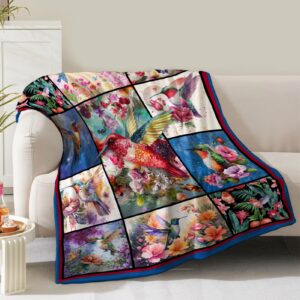 hummingbird blanket gifts for women girls mom birthday christmas valentine present colorful floral bird flower theme decor bedroom living room sofa couch soft cozy plush kids adults teen throw 60"x50"