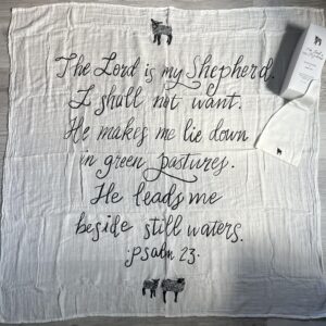 The Lord is my Shepherd (Psalm 23) Muslin Swaddle & Bonus Baby Hat with Scripture Quote - 100% Organic Unbleached Cotton - Swaddle/Blanket - Unique Shower & Baptism Gift