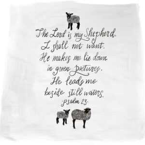 The Lord is my Shepherd (Psalm 23) Muslin Swaddle & Bonus Baby Hat with Scripture Quote - 100% Organic Unbleached Cotton - Swaddle/Blanket - Unique Shower & Baptism Gift