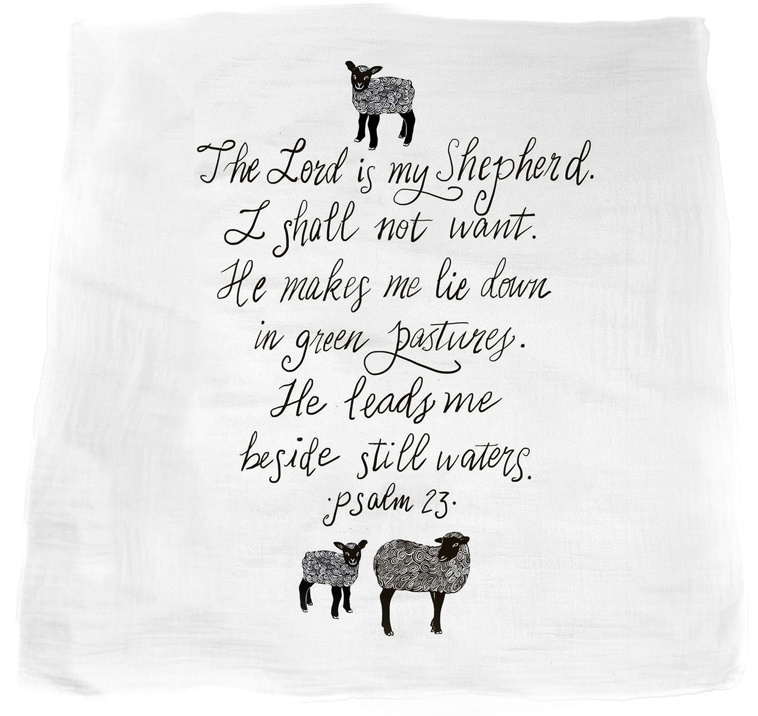 The Lord is my Shepherd (Psalm 23) Muslin Swaddle & Bonus Baby Hat with Scripture Quote - 100% Organic Unbleached Cotton - Swaddle/Blanket - Unique Shower & Baptism Gift