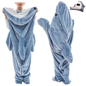 sharks blankets hoodie for adult, sharks blankets super soft cozy hoodie, cute cartoon animals one-piece blanket, wearable sharks blankets hoodie sleeping bag, ideal sharks blankets gifts(blue,xxl)