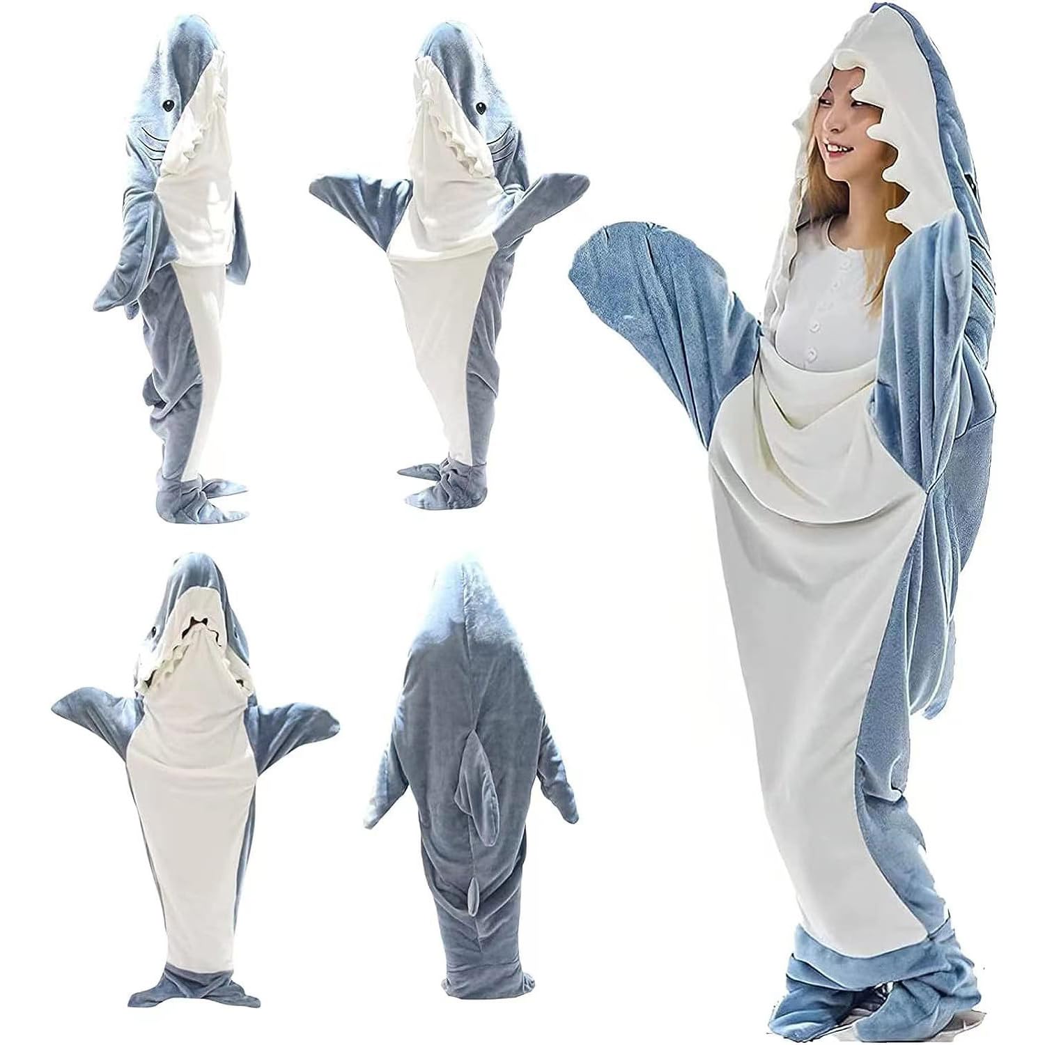 Sharks Blankets Hoodie for Adult, Sharks Blankets Super Soft Cozy Hoodie, Cute Cartoon Animals One-Piece Blanket, Wearable Sharks Blankets Hoodie Sleeping Bag, Ideal Sharks Blankets Gifts(Blue,XXL)