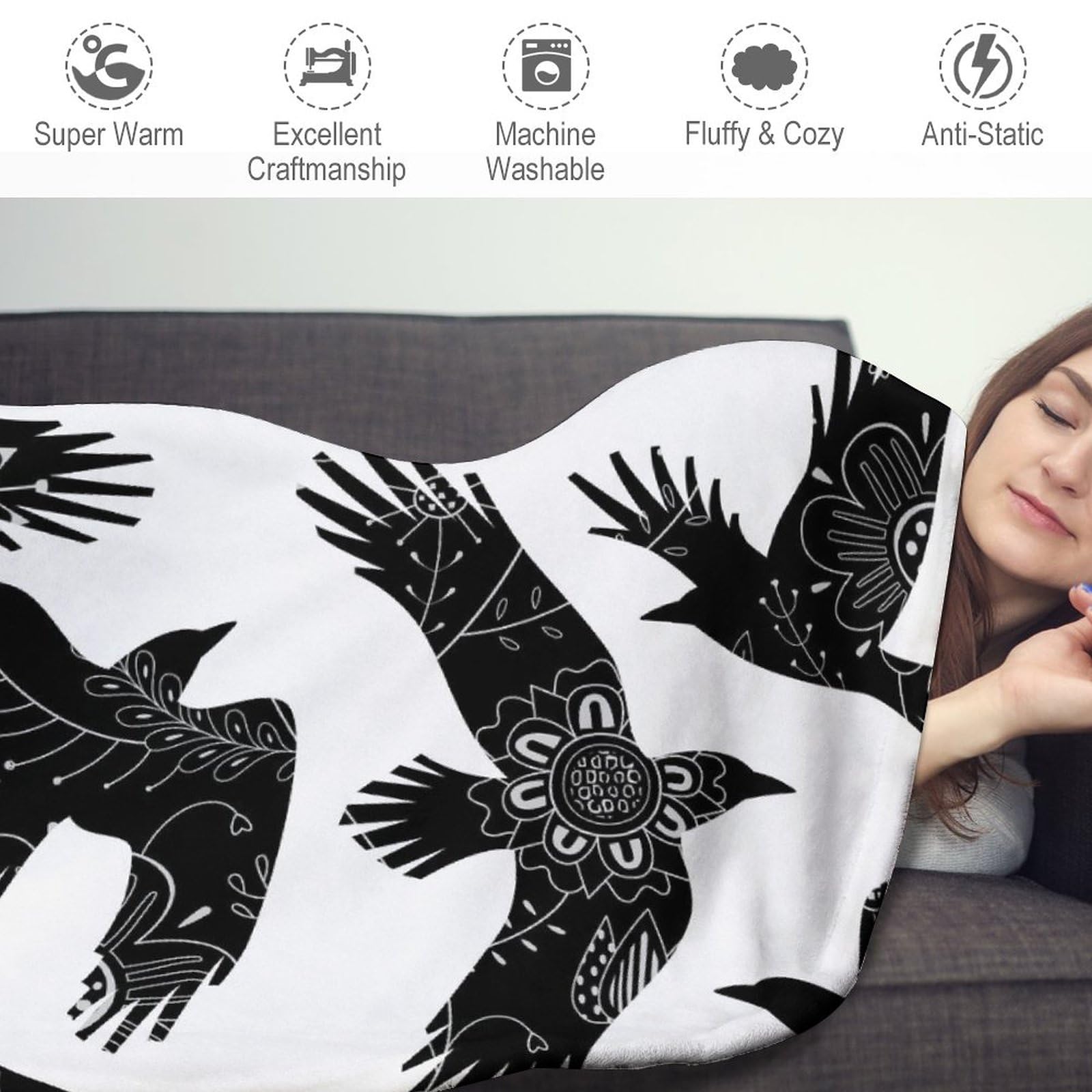 LAKIMCT Abstract Bird Round Blanket for Couch Bed Throw Blanket, Aesthetic Decorative Blanket for Travel Camping Comfy Blanket, 60 Inch