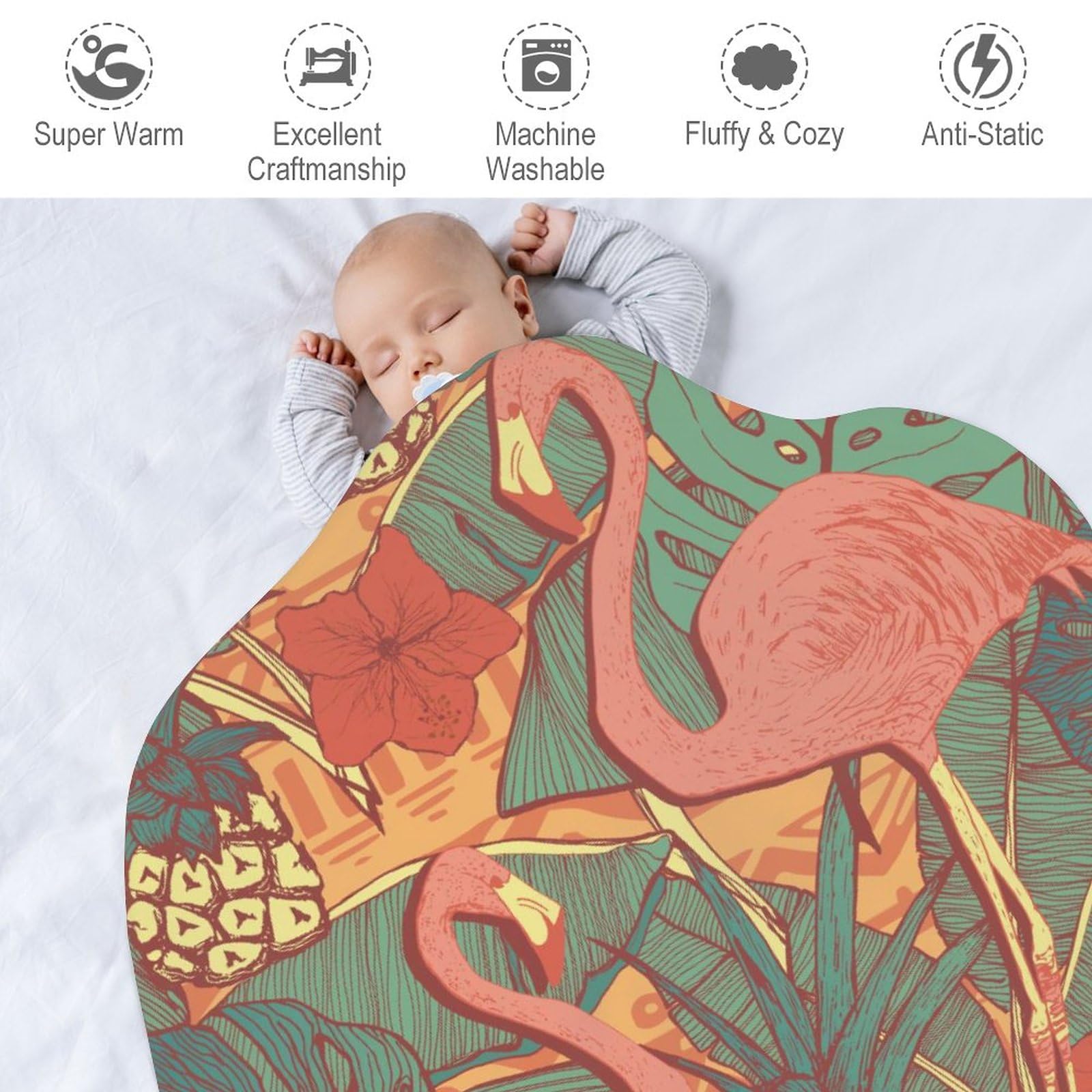 LAKIMCT Vintage Flamingo Birds Round Soft Baby Blankets for Boys Girls, Newborn Blanket for Suitable for Swaddling Sleep Stroller Cover Nursery Blanket, 35 Inch