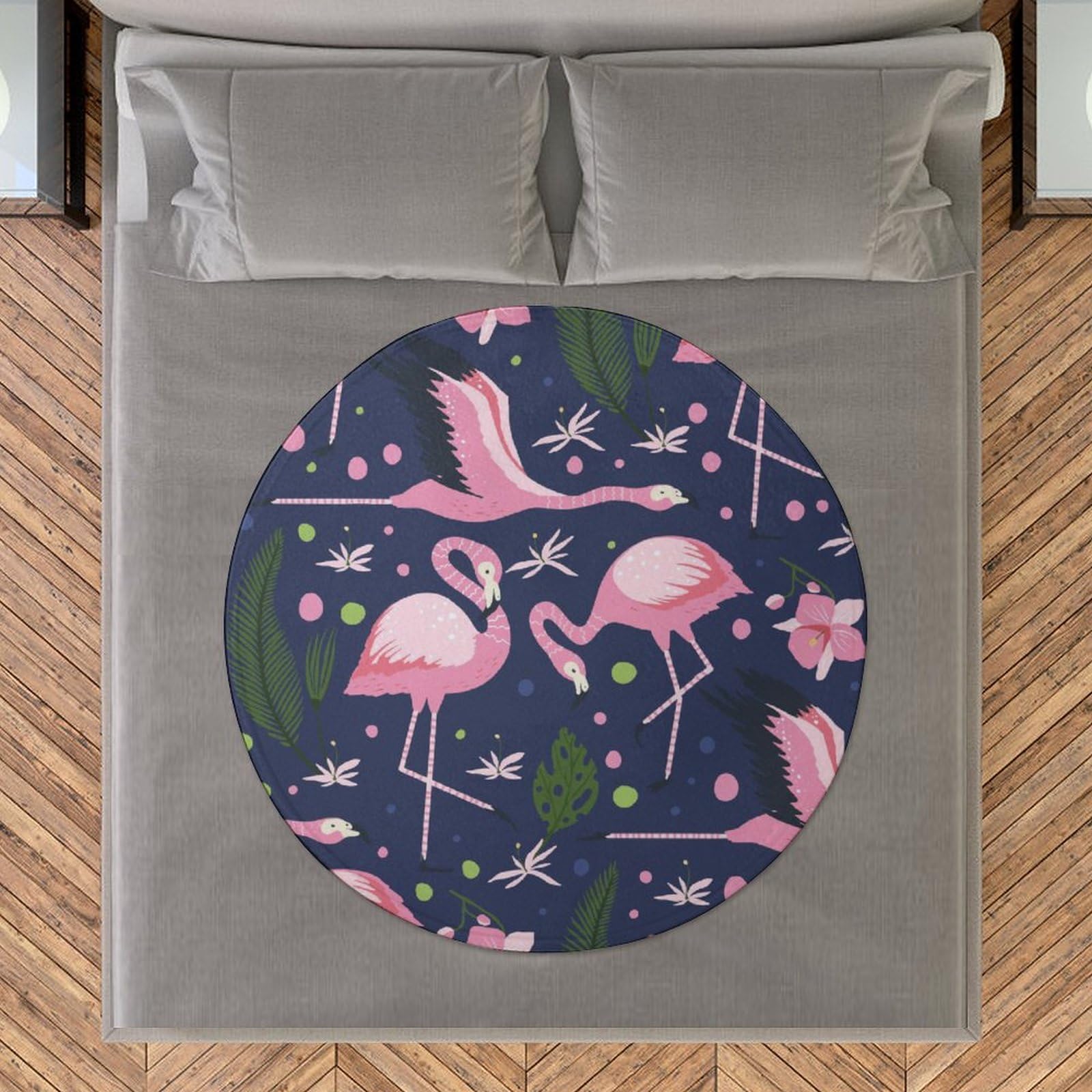 LAKIMCT Fly Flamingo Bird Round Blanket for Couch Bed Throw Blanket, Aesthetic Decorative Blanket for Travel Camping Comfy Blanket, 60 Inch