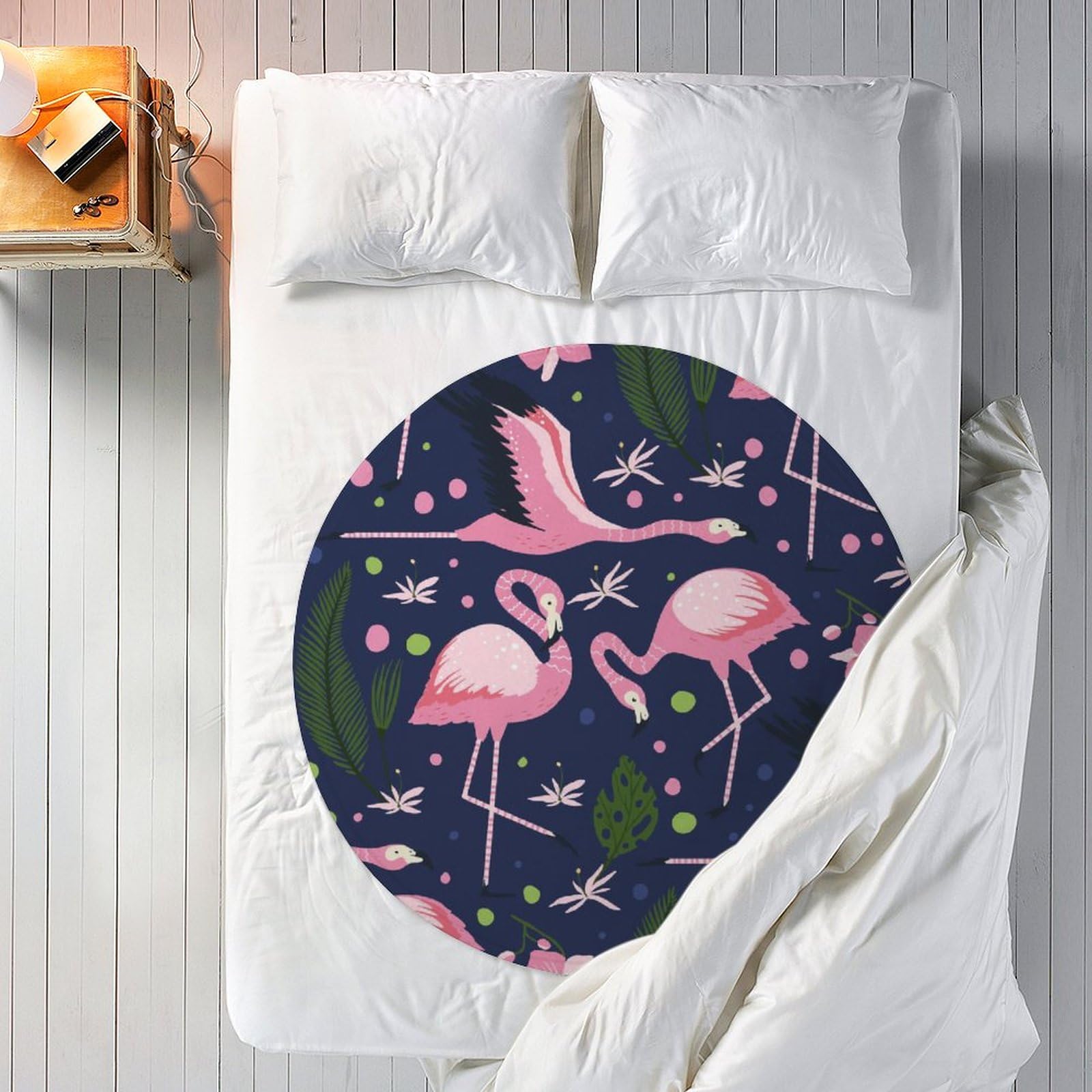 LAKIMCT Fly Flamingo Bird Round Blanket for Couch Bed Throw Blanket, Aesthetic Decorative Blanket for Travel Camping Comfy Blanket, 60 Inch