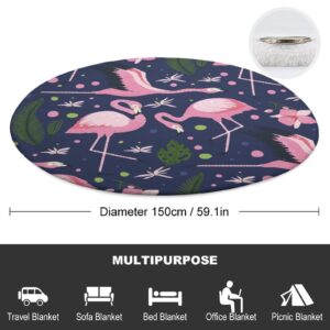 LAKIMCT Fly Flamingo Bird Round Blanket for Couch Bed Throw Blanket, Aesthetic Decorative Blanket for Travel Camping Comfy Blanket, 60 Inch