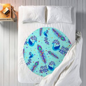 LAKIMCT Blue Peacock Birds Feathers Round Blanket for Couch Bed Throw Blanket, Aesthetic Decorative Blanket for Travel Camping Comfy Blanket, 60 Inch