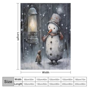 Blanket Snowman, Bird and Lantern Plush Throw Fleece Blanket Happy Winter Holiday Soft Cozy Microfiber Throw Blanket for Couch Sofa Bed for Adults Kids Boys Teens Gift Christmas 60"x80"