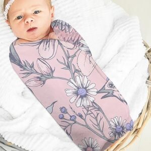 LAKIMCT Hand Drawn Flowers Birds Round Soft Baby Blankets for Boys Girls, Newborn Blanket for Suitable for Swaddling Sleep Stroller Cover Nursery Blanket, 35 Inch