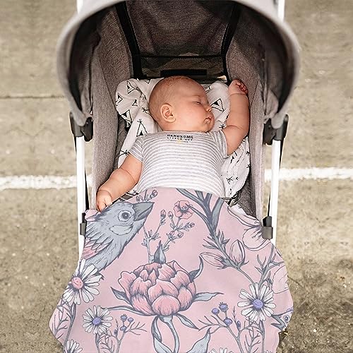 LAKIMCT Hand Drawn Flowers Birds Round Soft Baby Blankets for Boys Girls, Newborn Blanket for Suitable for Swaddling Sleep Stroller Cover Nursery Blanket, 35 Inch