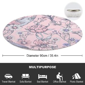 LAKIMCT Hand Drawn Flowers Birds Round Soft Baby Blankets for Boys Girls, Newborn Blanket for Suitable for Swaddling Sleep Stroller Cover Nursery Blanket, 35 Inch