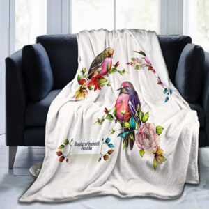 Throw Blanket 30x40 Inch,Bird On Raspberry Branch Leaf Flannel Soft Cozy Fluffy Throw Blankets and Warm Throws for Adults in Couch Sofa Bed 40x30 Inch