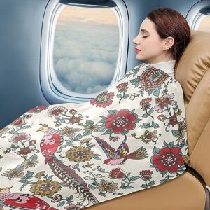 Joko Ivery Flowers Birds Premium Soft Travel Blanket Pillow Airplane Blanket with Hand Luggage Belt & Backpack Clip Travel Essentials 2 in 1 for Office Home Airplane Car