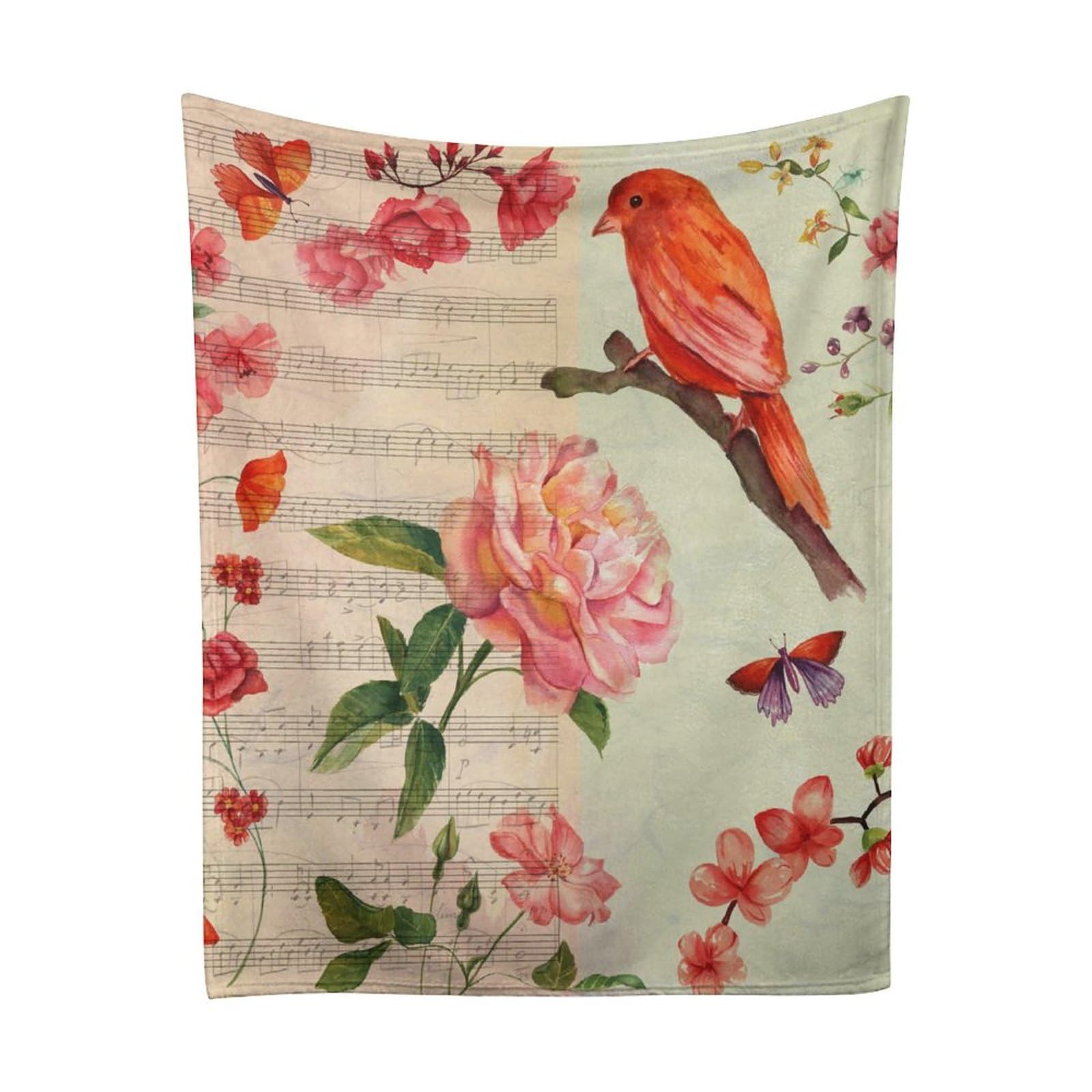 Delerain Bird with Sheet Music Flannel Fleece Throw Blanket 50"x60" Living Room/Bedroom/Sofa Couch Warm Soft Bed Blanket for Kids Teens Boys Girls All Season