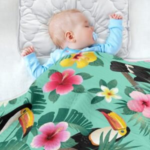 Coikll Tropical Birds and Palm Leaves Baby Blanket Cotton Cozy Throw Blanket Warm Nursery Swaddle Receiving Toddler Blankets 30" x 40