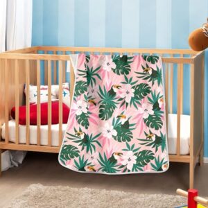 Coikll Tropical Birds and Palm Leaves Baby Blanket Cotton Cozy Throw Blanket Warm Nursery Swaddle Receiving Toddler Blankets 30" x 40