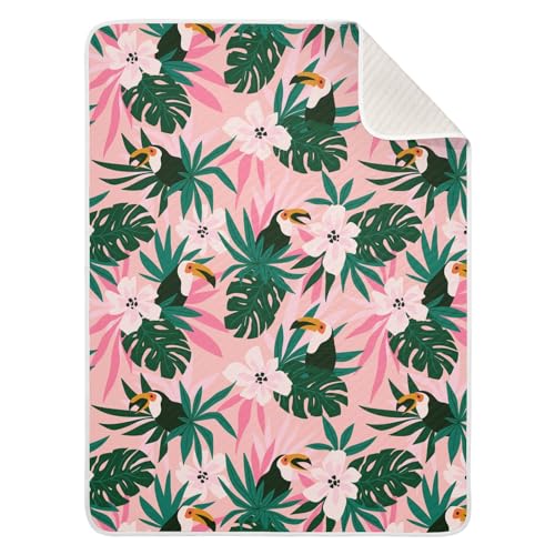 Coikll Tropical Birds and Palm Leaves Baby Blanket Cotton Cozy Throw Blanket Warm Nursery Swaddle Receiving Toddler Blankets 30" x 40