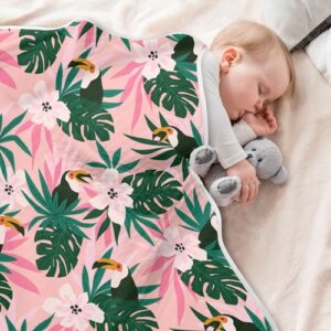 Coikll Tropical Birds and Palm Leaves Baby Blanket Cotton Cozy Throw Blanket Warm Nursery Swaddle Receiving Toddler Blankets 30" x 40