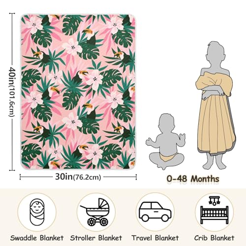 Coikll Tropical Birds and Palm Leaves Baby Blanket Cotton Cozy Throw Blanket Warm Nursery Swaddle Receiving Toddler Blankets 30" x 40