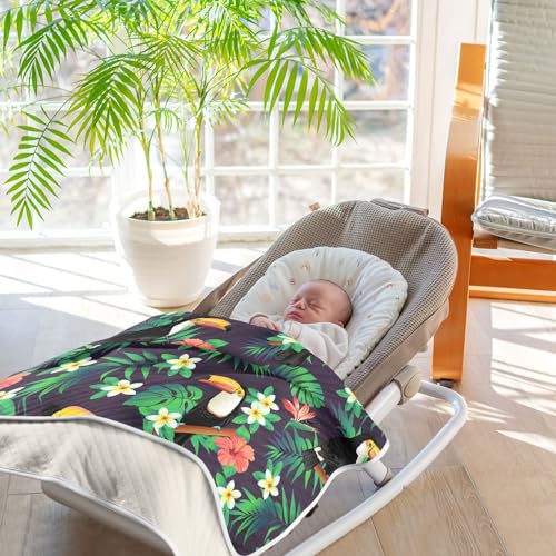 Coikll Tropical Birds and Palm Leaves Baby Blanket Cotton Cozy Throw Blanket Warm Nursery Swaddle Receiving Toddler Blankets 30" x 40