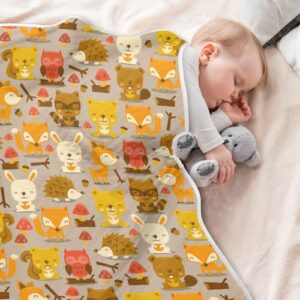 Coikll Cute Fox Bird Rabbit Deer Squirrel Baby Blanket Cotton Cozy Throw Blanket Warm Nursery Swaddle Receiving Toddler Blankets 30" x 40