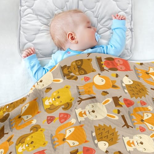 Coikll Cute Fox Bird Rabbit Deer Squirrel Baby Blanket Cotton Cozy Throw Blanket Warm Nursery Swaddle Receiving Toddler Blankets 30" x 40