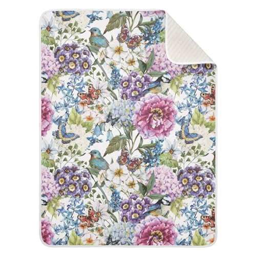 Coikll Floral Bird Butterfly Baby Blanket Cotton Cozy Throw Blanket Warm Nursery Swaddle Receiving Toddler Blankets 30" x 40