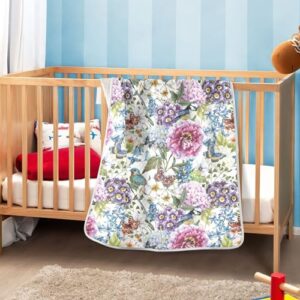 Coikll Floral Bird Butterfly Baby Blanket Cotton Cozy Throw Blanket Warm Nursery Swaddle Receiving Toddler Blankets 30" x 40