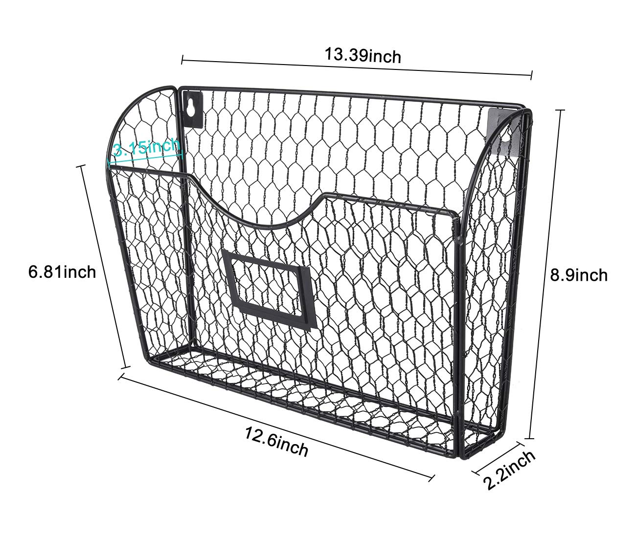 EasyPAG 3 Single Pocket Metal Chicken Wire Hanging File Organizer with Tag Slot - Perfect for Paper, File Folder Organization,Black