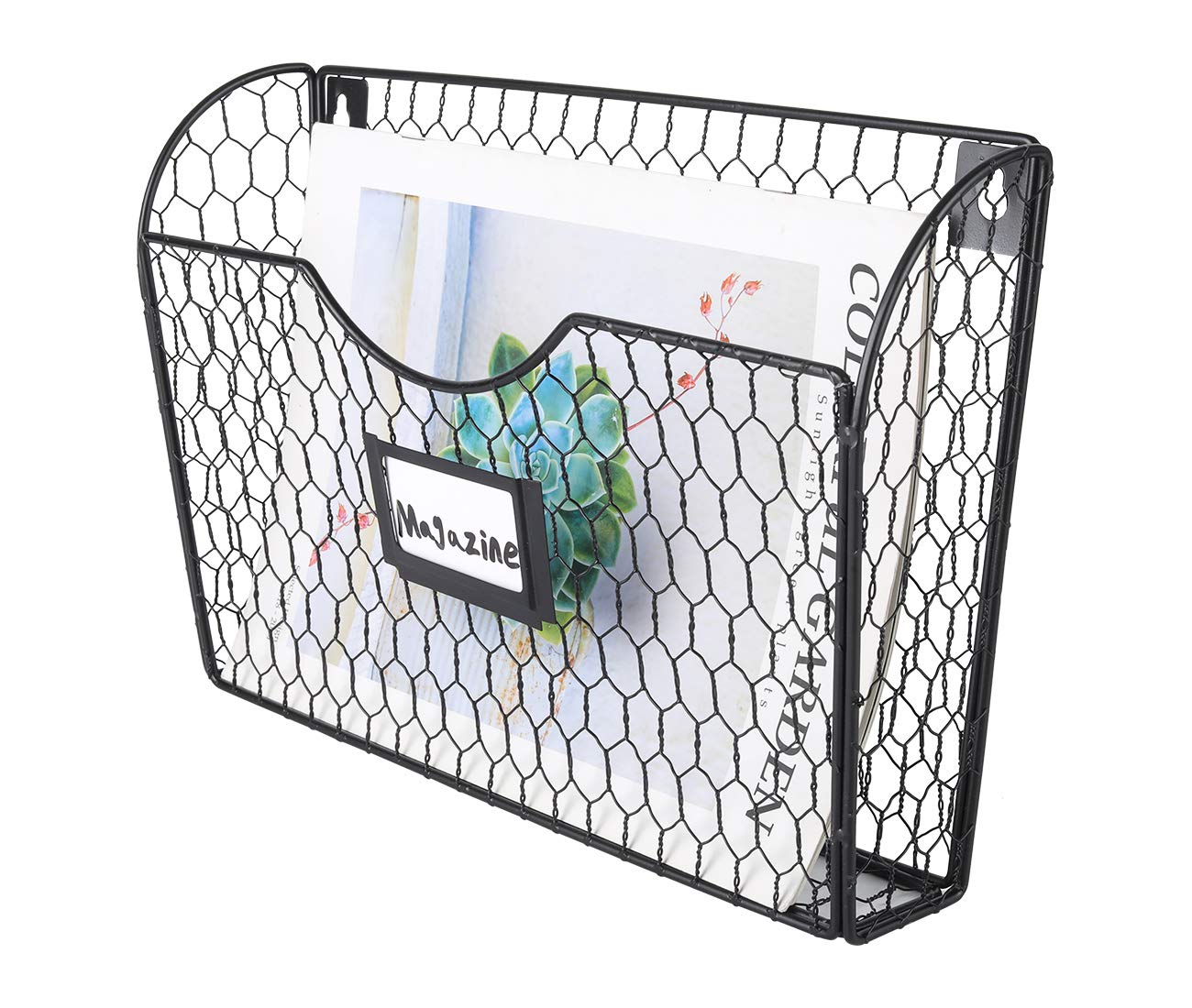 EasyPAG 3 Single Pocket Metal Chicken Wire Hanging File Organizer with Tag Slot - Perfect for Paper, File Folder Organization,Black