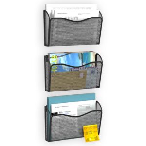 BOHDK Wall File Organizer, Mesh Hanging File Organizer, Home Office Organization and Storage, 6 Single Pockets Document Magazine Rack