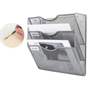 EasyPAG 3 Tier Wall File Holder Hanging Mail Organizer Meta Wall Mount Magazine Rack for Home and Office,Silver